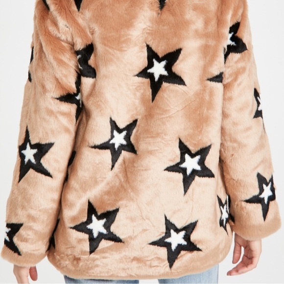 Avec Les Filles Whiskey  Star Pattern Faux Fur Teddy Jacket - Picture 2 of 6